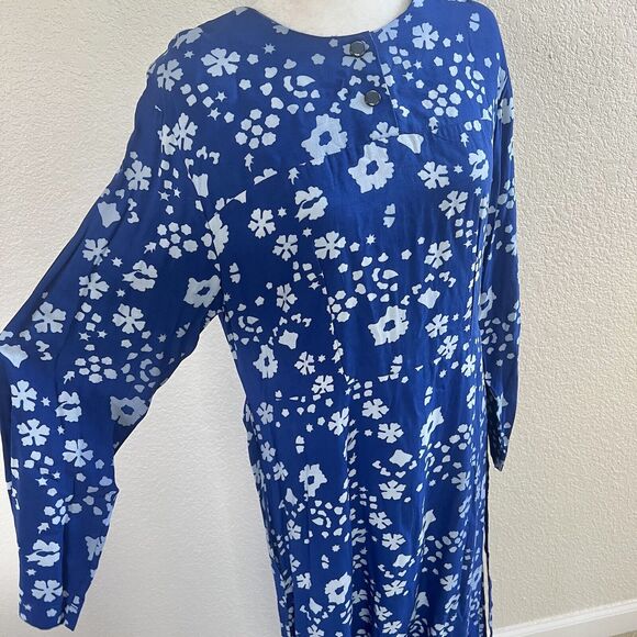 Batik Keris Dress Sz Medium Kaftan Royal Blue Floral Print Tie Waist Wax Process - Picture 12 of 15